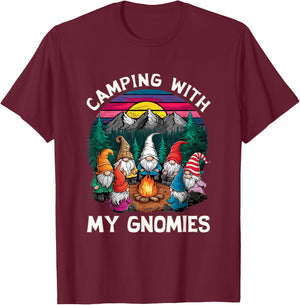 Camping With My Gnomies Funny Gnome Campfire T-Shirt - T-Shirt | Maroon