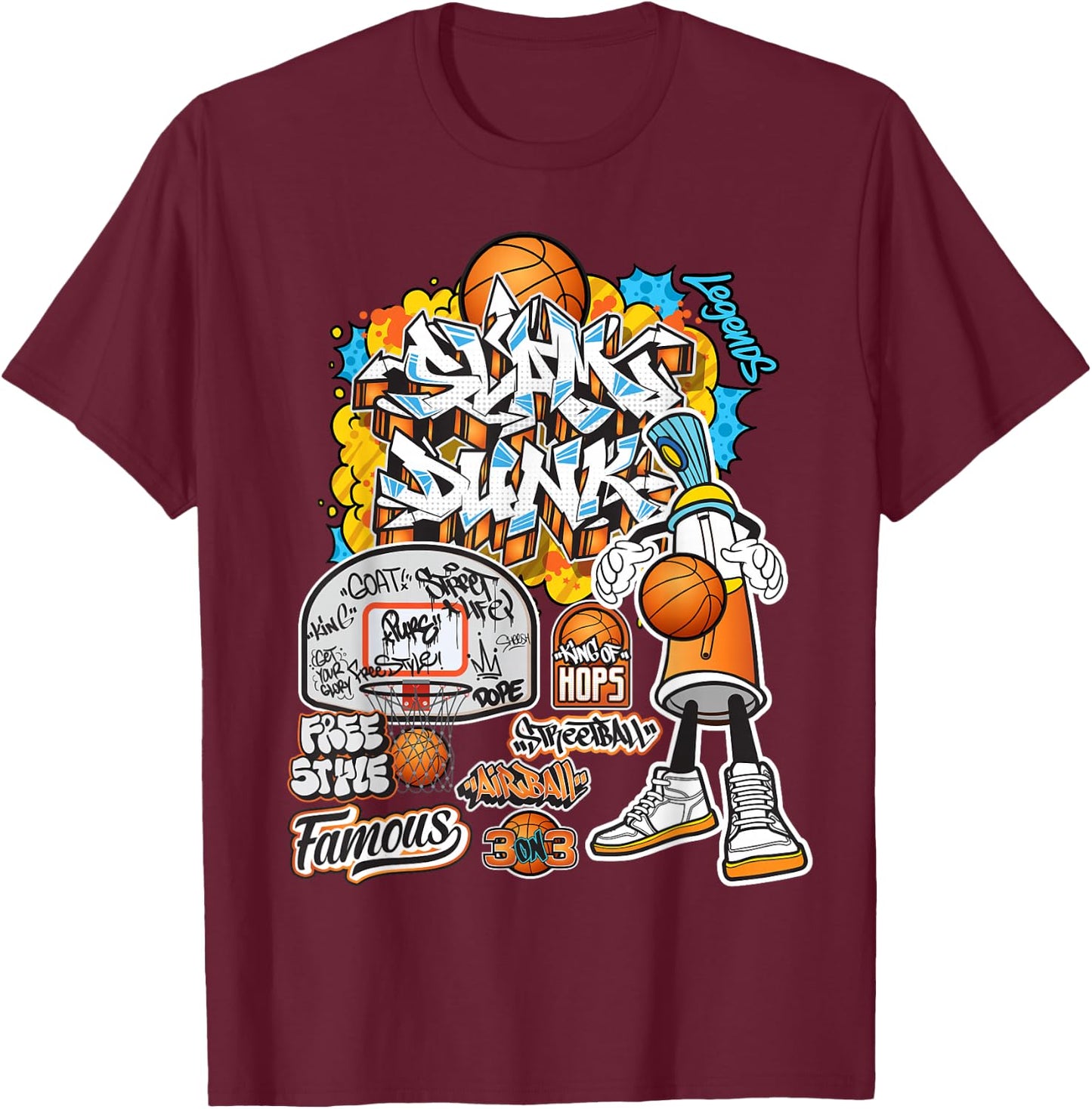 Cool Basketball Graffiti Style Illustration Graphic Designs T-Shirt - T-Shirt | Maroon