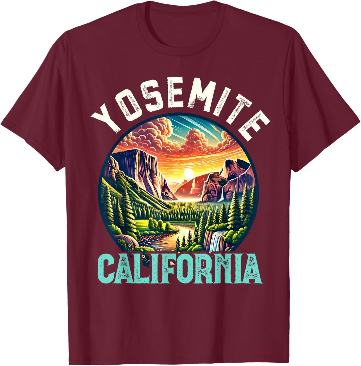 Yosemite California Hiking Vintage Souvenir, Men Women Kids T-Shirt - T-Shirt | Maroon