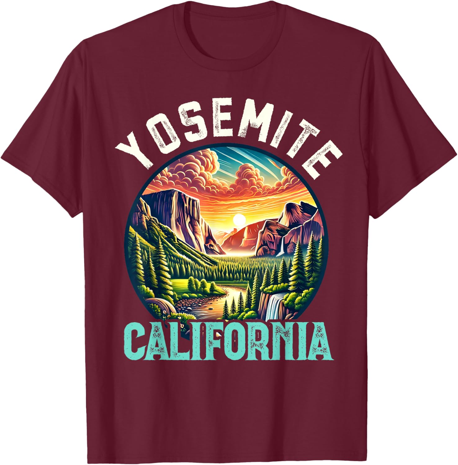 Yosemite California Hiking Vintage Souvenir, Men Women Kids T-Shirt - T-Shirt | Maroon