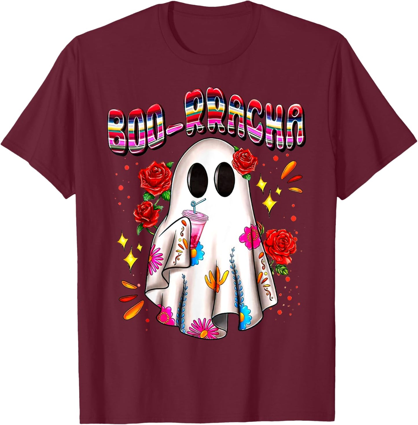 BOO-rracha Serape Ghost, Mexican Serape Ghost Halloween T-Shirt - T-Shirt | Maroon