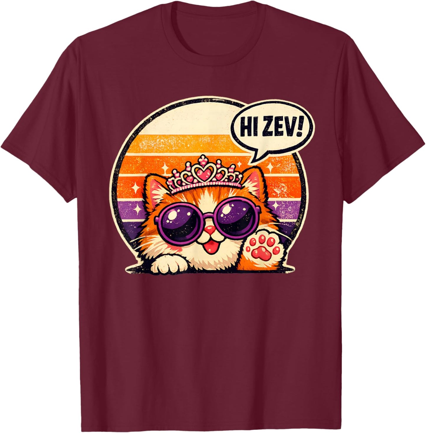 Hi Zev Funny Princess Cat Meme Cute Cat T-Shirt - T-Shirt | Maroon