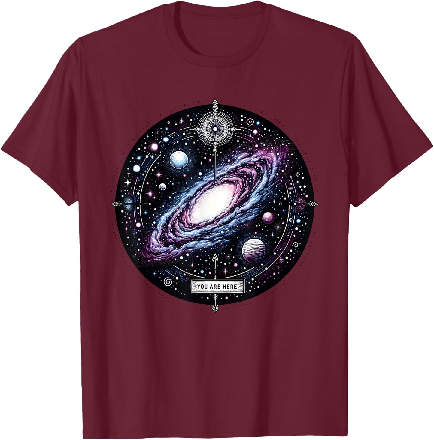 You Are Here Milky Way Funny Galaxy Astronomy Men Women Kids T-Shirt - T-Shirt | Maroon