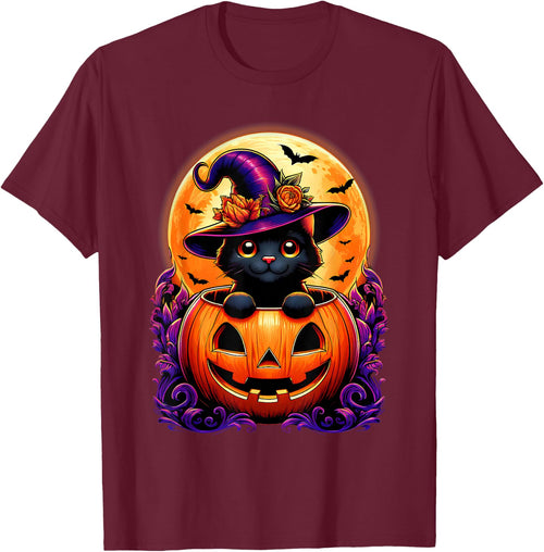 Black Cat Witch Hat Pumpkin Funny Halloween Men Women Kids