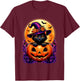Black Cat Witch Hat Pumpkin Funny Halloween Men Women Kids T-Shirt - T-Shirt | Maroon