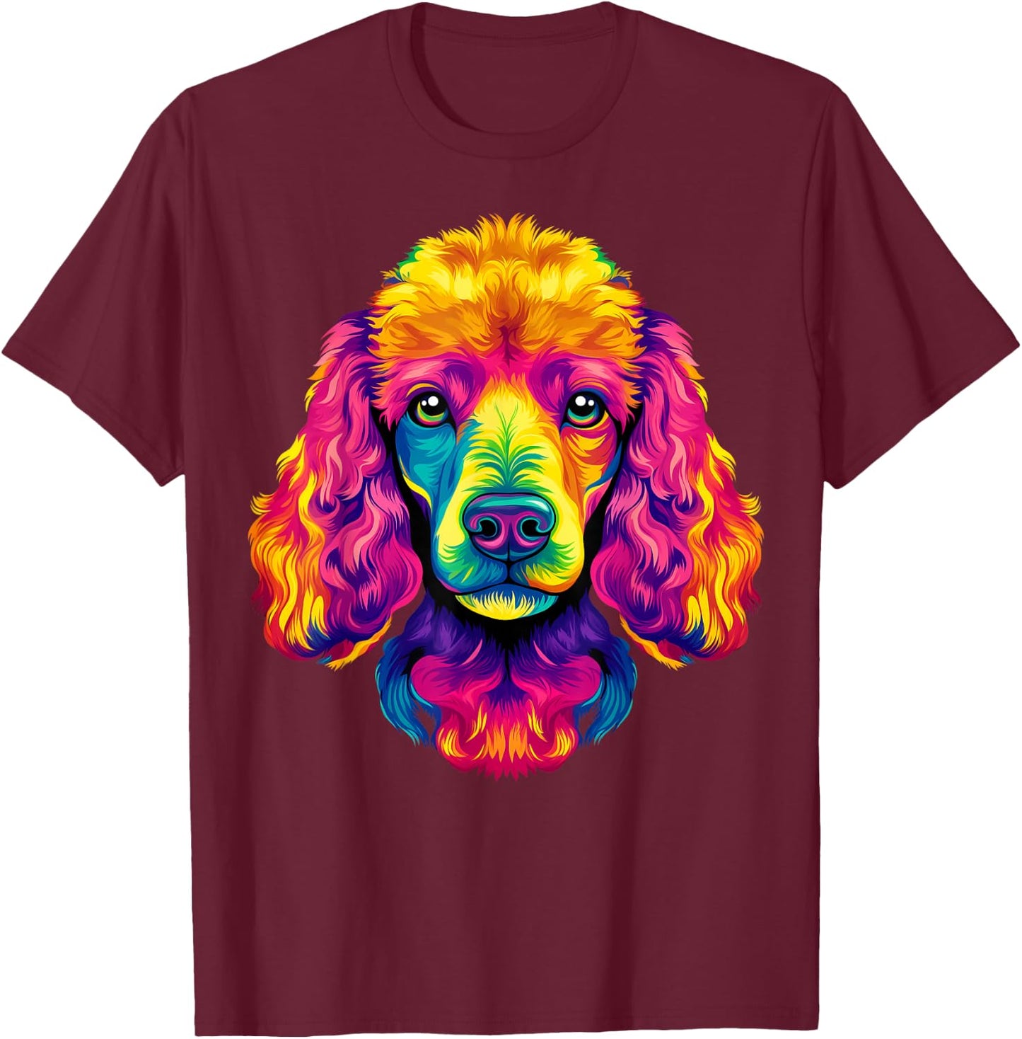 Colorful Poodle Face Cute Rainbow Dog Lover Men Women Black T-Shirt - T-Shirt | Maroon