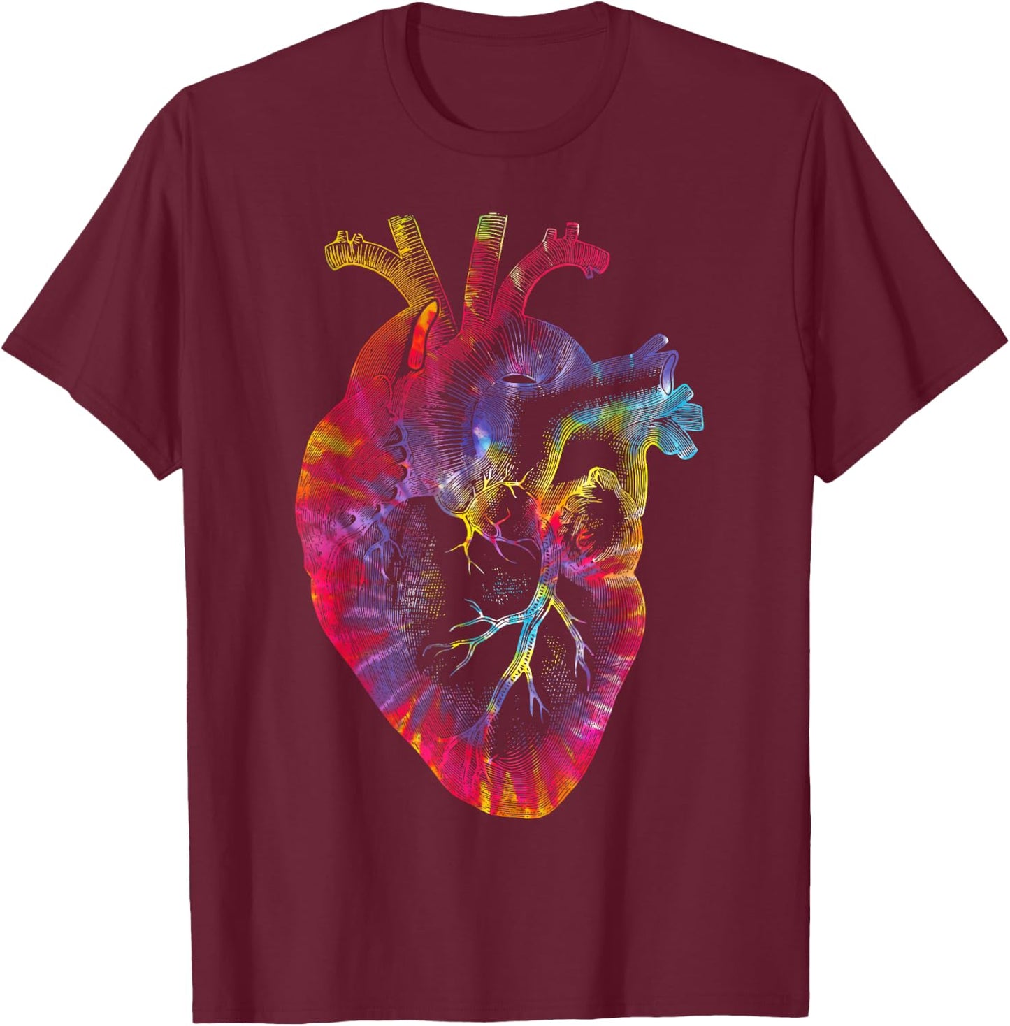 Tie Dye Anatomical Heart Valentines Day Anatomy Love Science T-Shirt - T-Shirt | Maroon