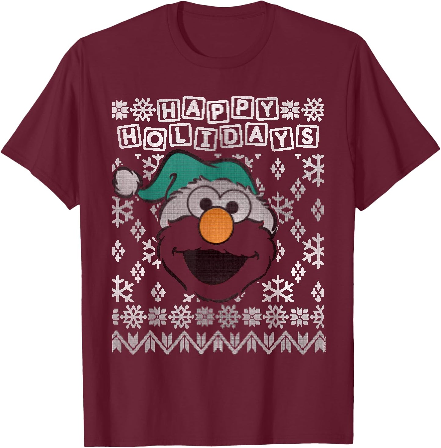 Sesame Street Elmo Ugly Christmas T-Shirt - T-Shirt | Maroon