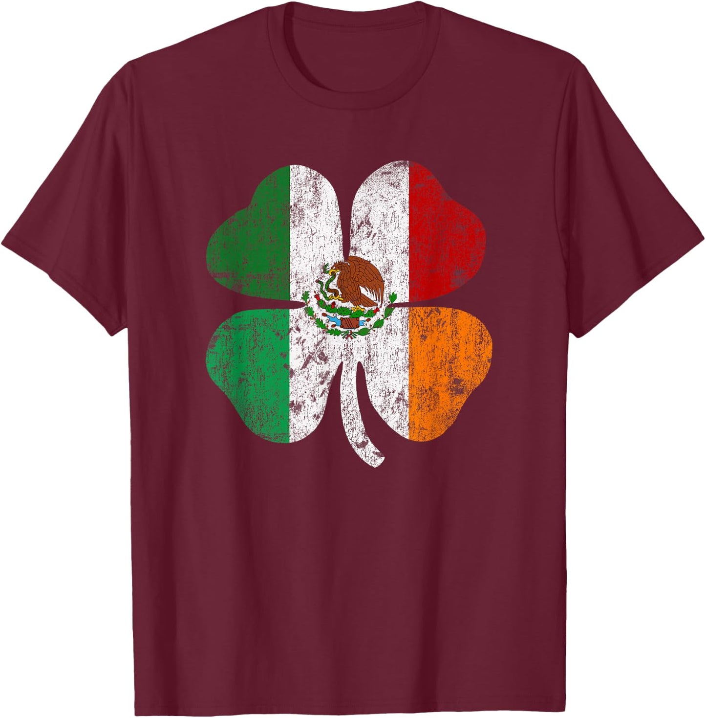 Mexican Irish Mexico Ireland St Patricks Shamrock Flag T-Shirt - T-Shirt | Maroon
