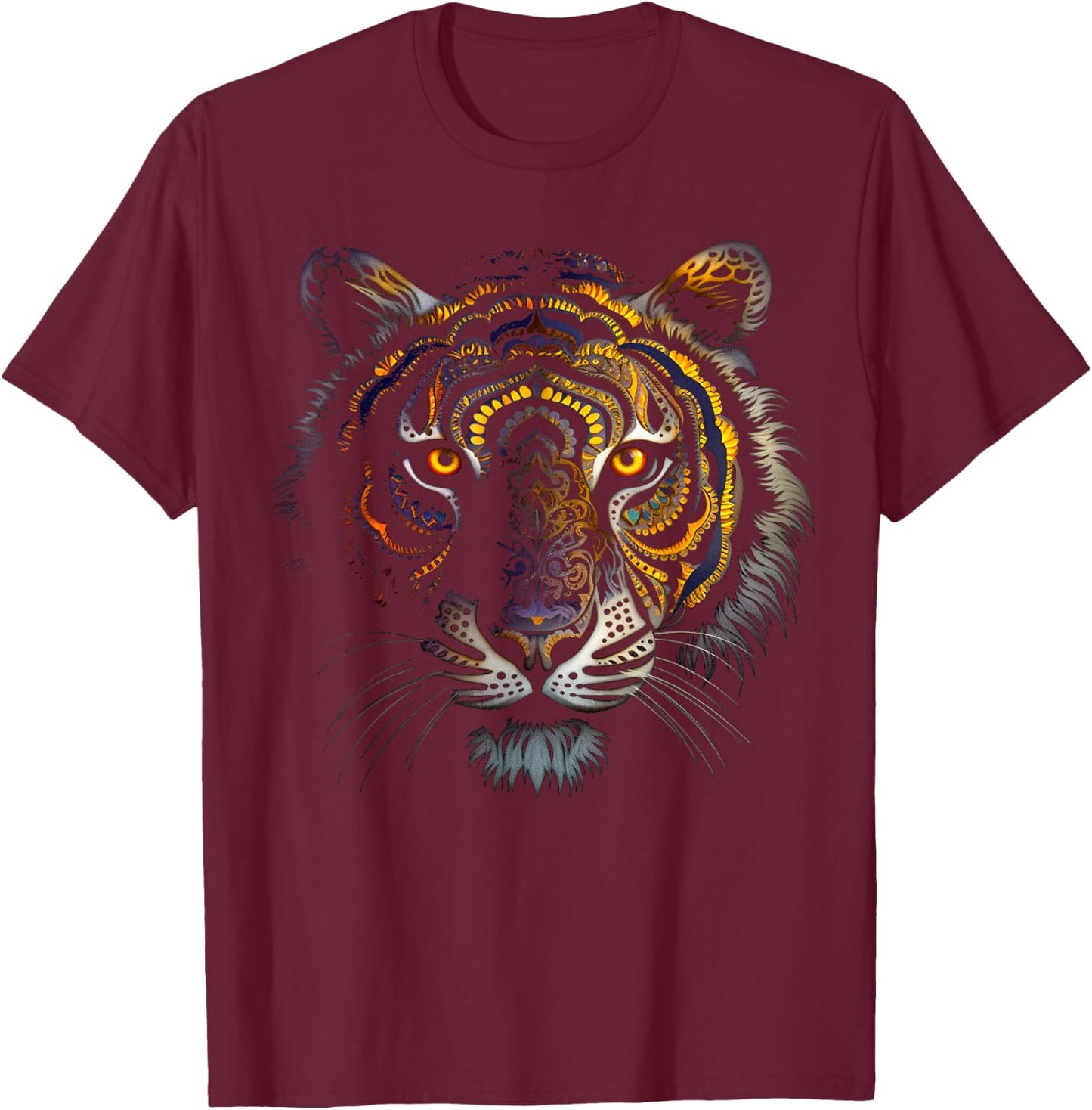 Tiger Artwork Mandala - Animal Art Tiger T-Shirt - T-Shirt | Maroon