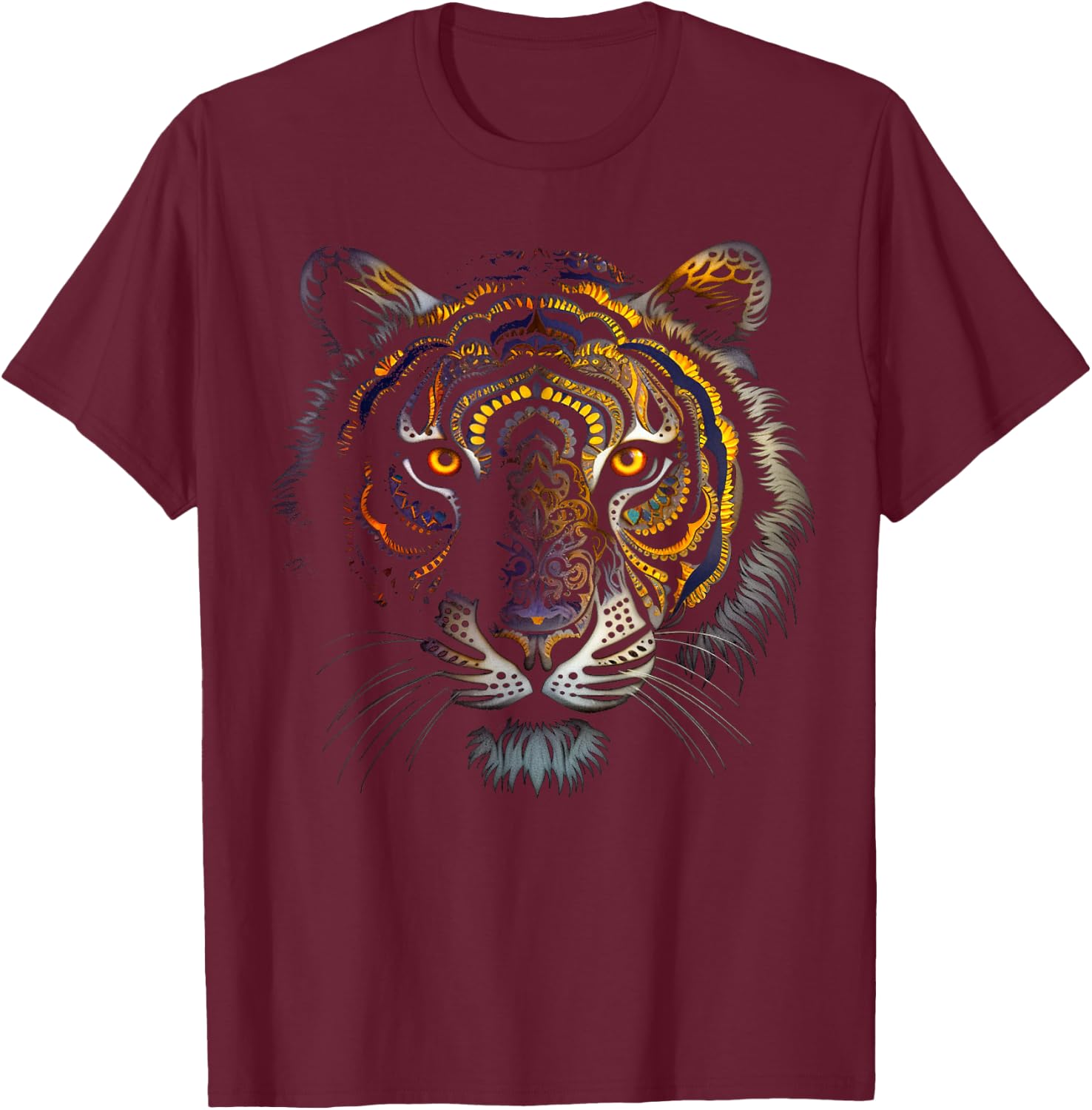 Tiger Artwork Mandala - Animal Art Tiger T-Shirt - T-Shirt | Maroon