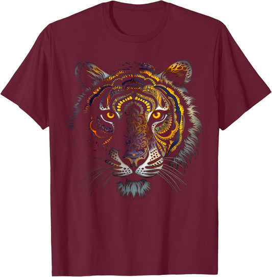 Tiger Artwork Mandala - Animal Art Tiger T-Shirt - T-Shirt | Maroon