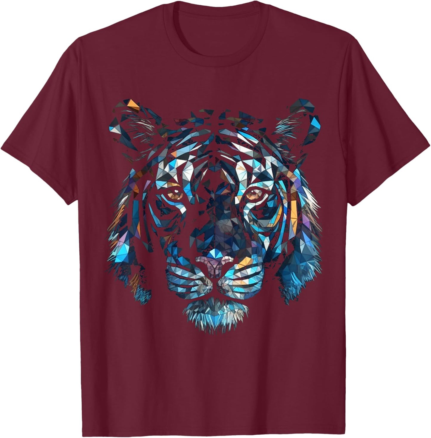Tiger Polygon Artwork - Colourful Animal Art Tiger T-Shirt - T-Shirt | Maroon