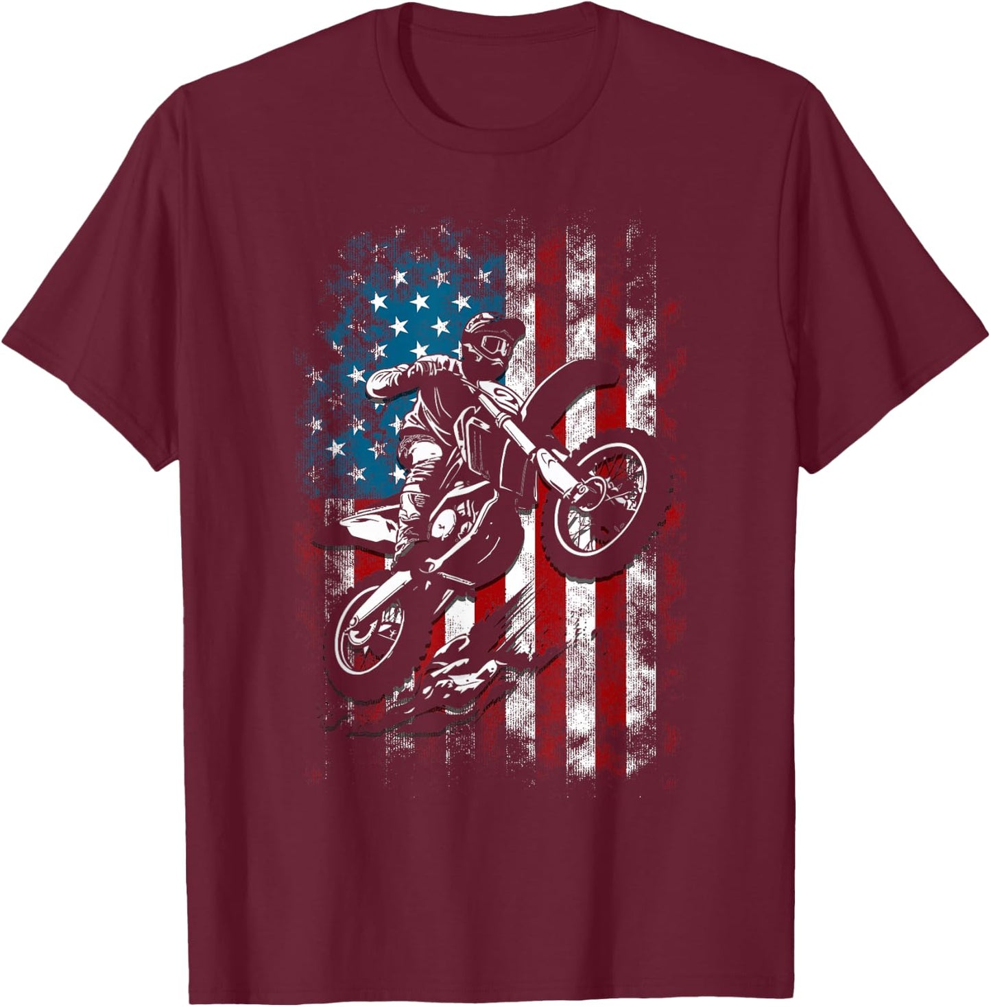 Best Dirt Bike Boys Dirtbike Racing US Flag Biker T-Shirt - T-Shirt | Maroon