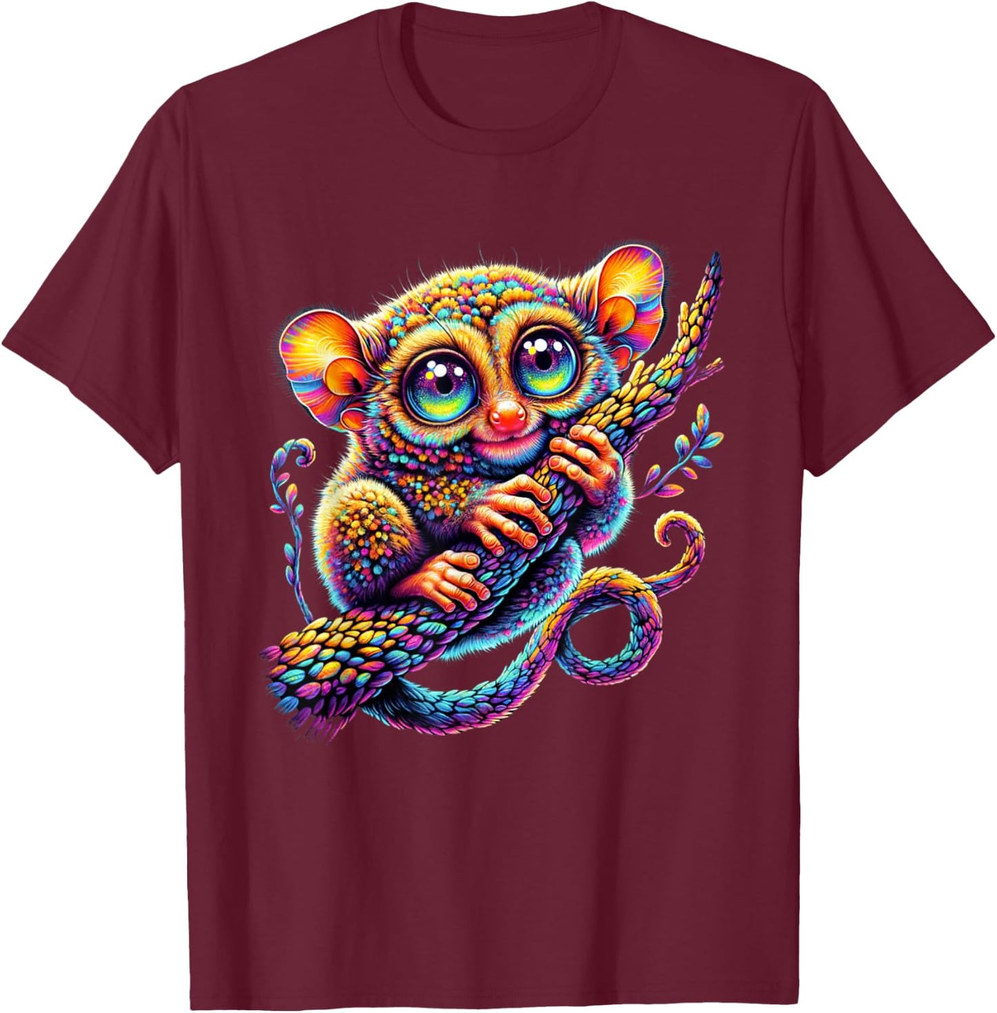 Cute Colorful Tarsier Art Phillippines Bohol Monkey Tarsier T-Shirt - T-Shirt | Maroon