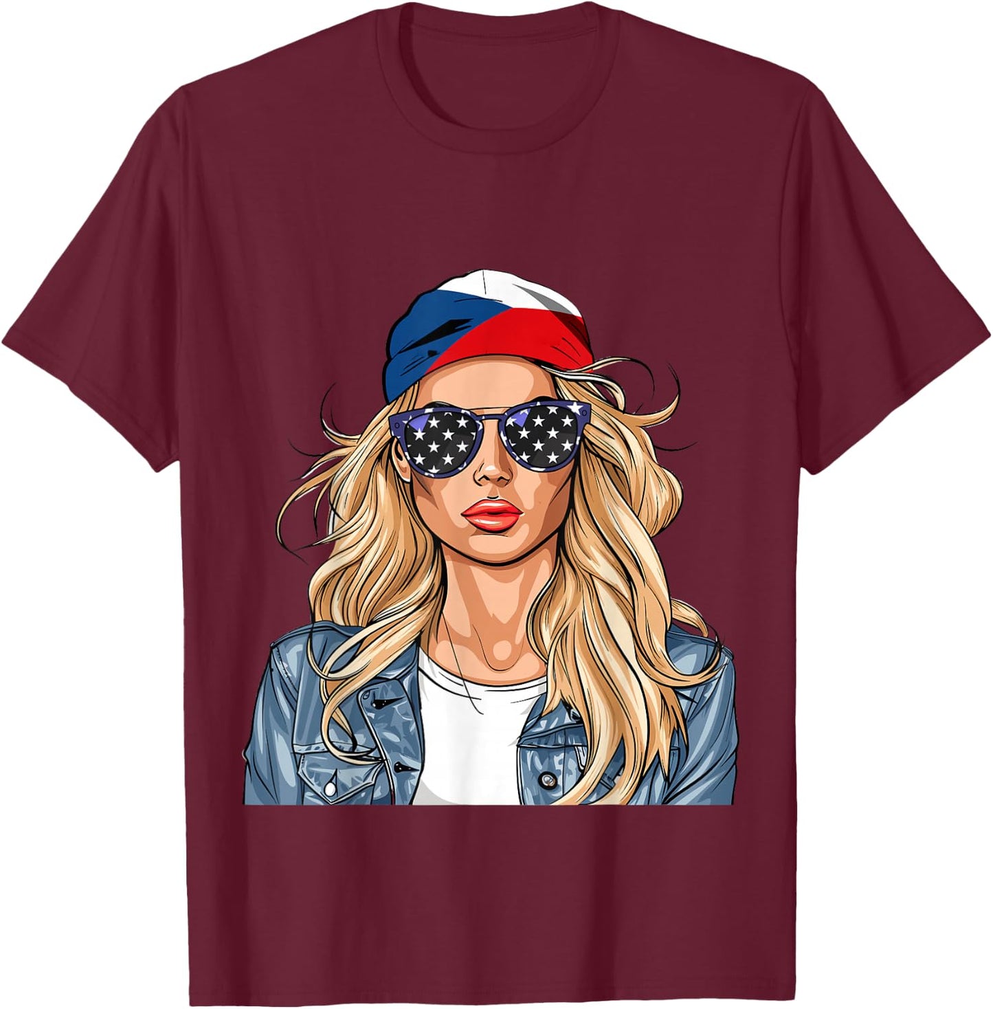 Czech Flag Souvenirs Woman American Products Czechia T-Shirt - T-Shirt | Maroon