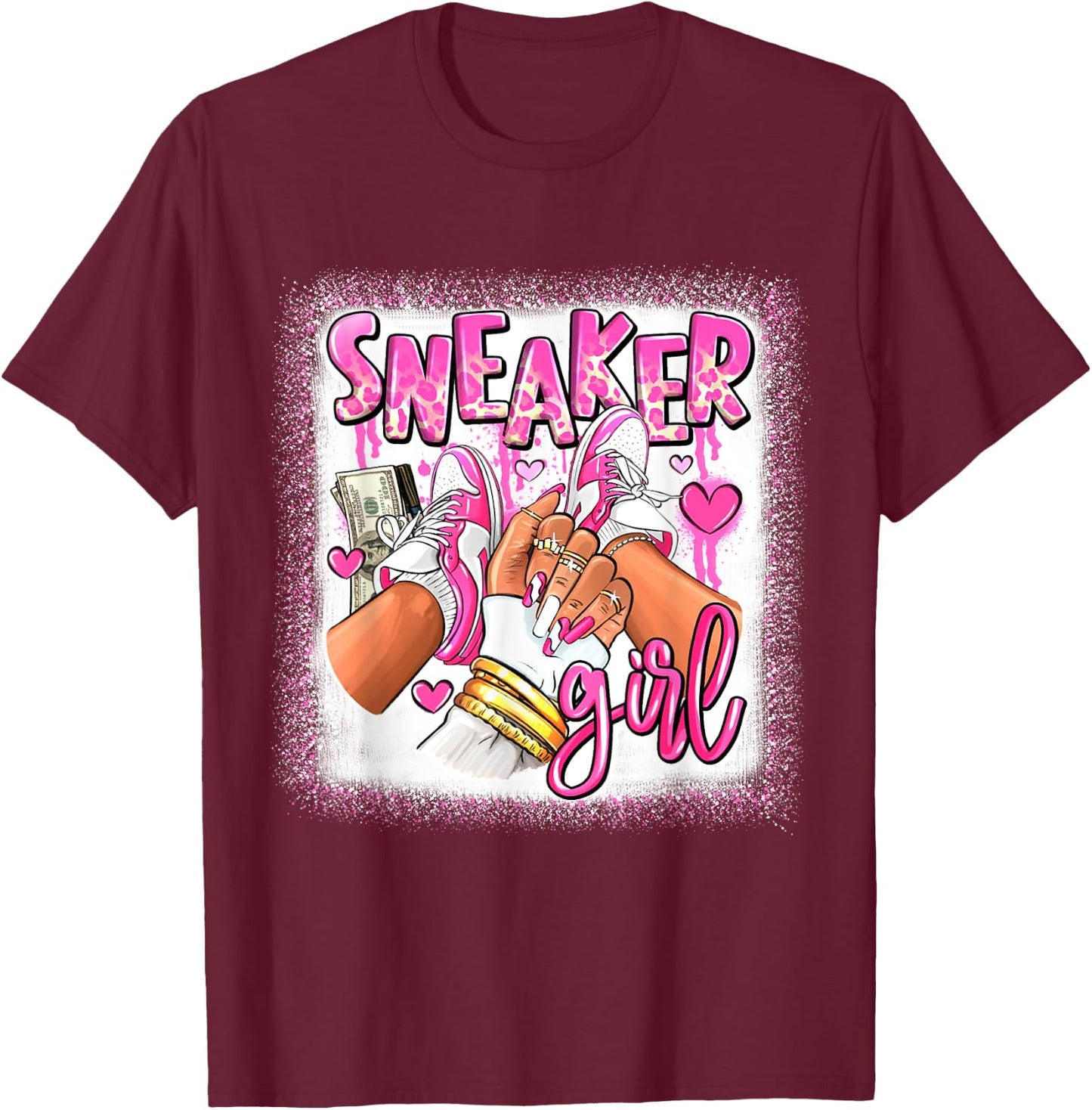 Women Pink And White Sneaker Girl, Funny Sneaker Girl Life T-Shirt - T-Shirt | Maroon