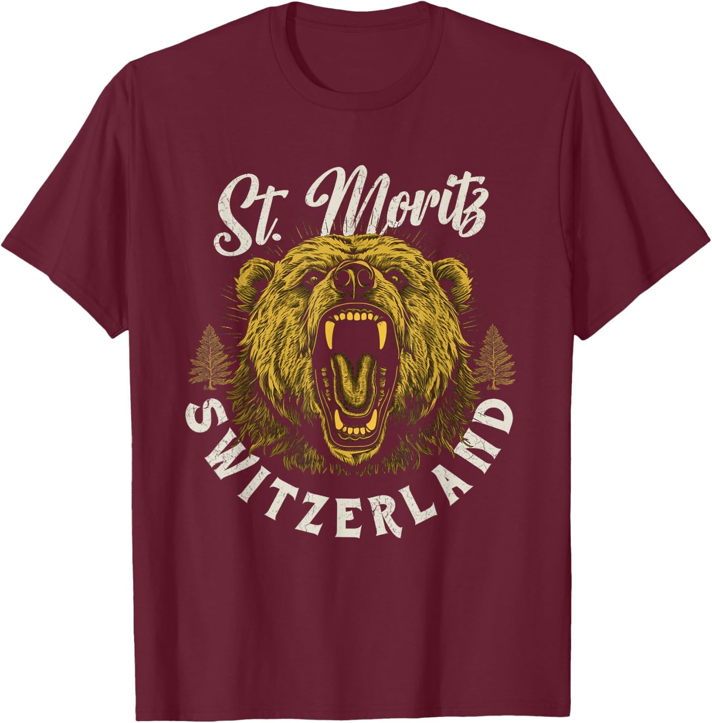 St. Moritz Switzerland Hiking Outdoor Graphic T-Shirt - T-Shirt | Maroon