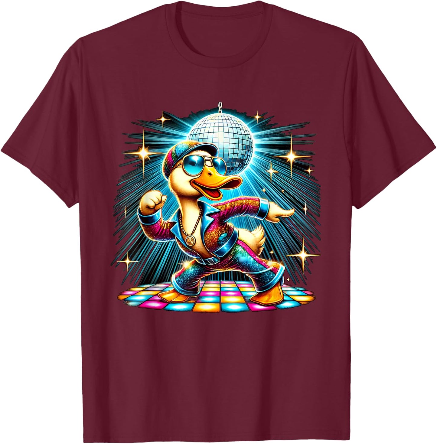 Aesthetic Duck Disco Dancer T-Shirt - T-Shirt | Maroon