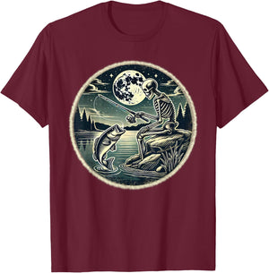 Halloween Skeleton Fishing Costume Fisherman Men Boys Kids T-Shirt - T-Shirt | Maroon