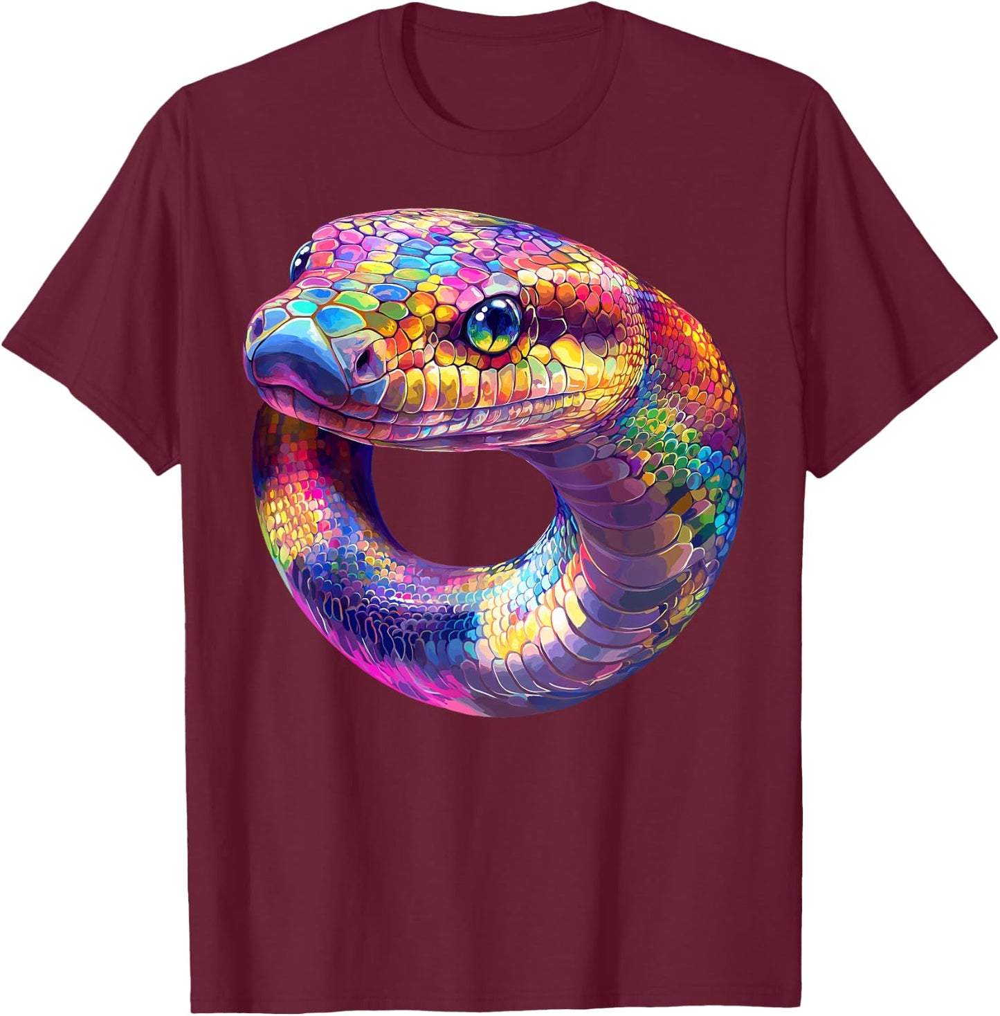 Colorful Anaconda Snake Face Animal Lover Men Women Black T-Shirt - T-Shirt | Maroon