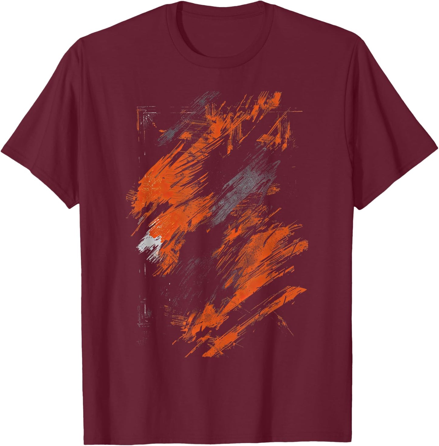 Orange and Black Dynamic Splatter T-Shirt - T-Shirt | Maroon