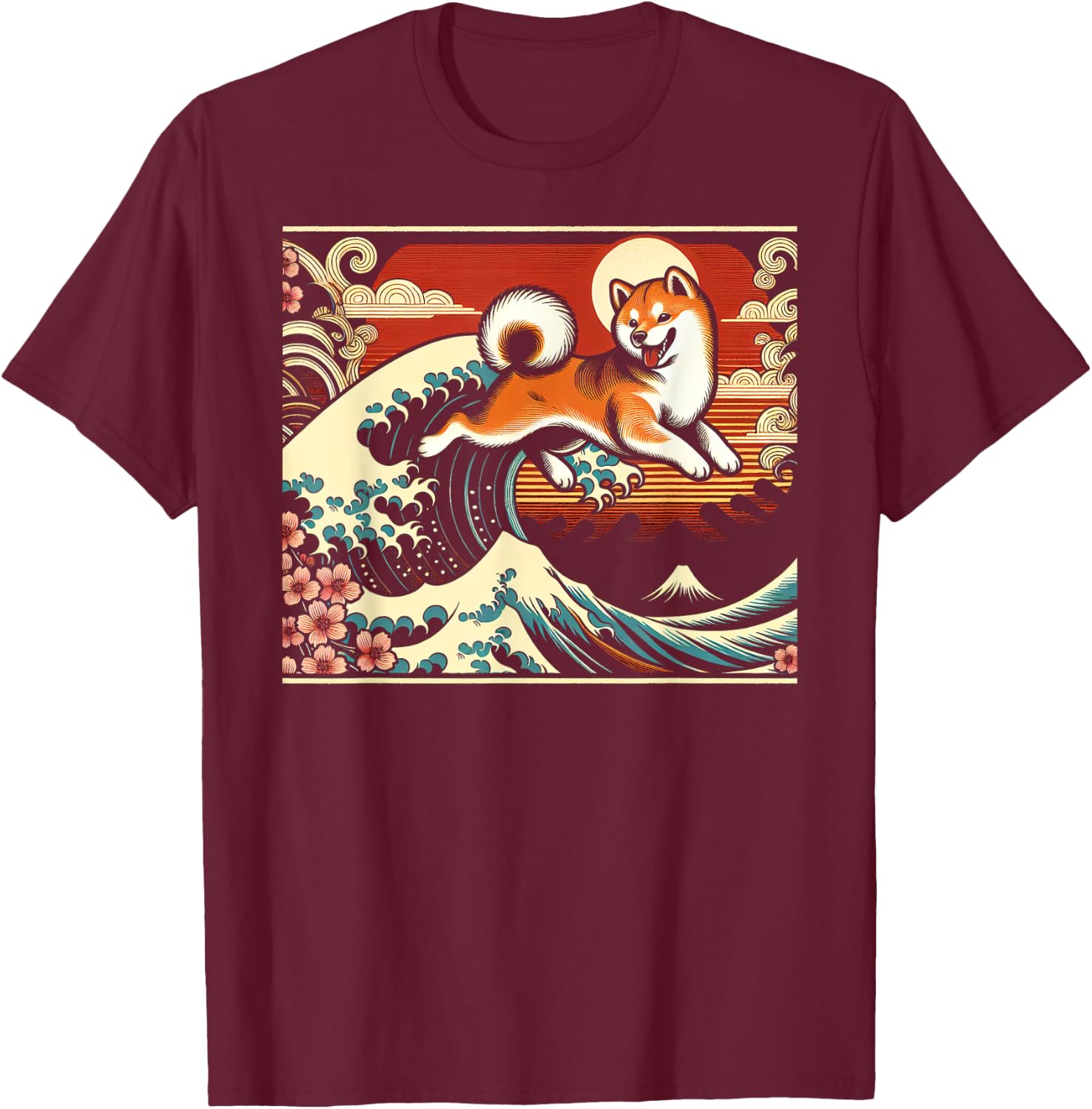 Shiba Inu Japanese Art Graphic Design T-Shirt - T-Shirt | Maroon