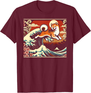 Shiba Inu Japanese Art Graphic Design T-Shirt - T-Shirt | Maroon
