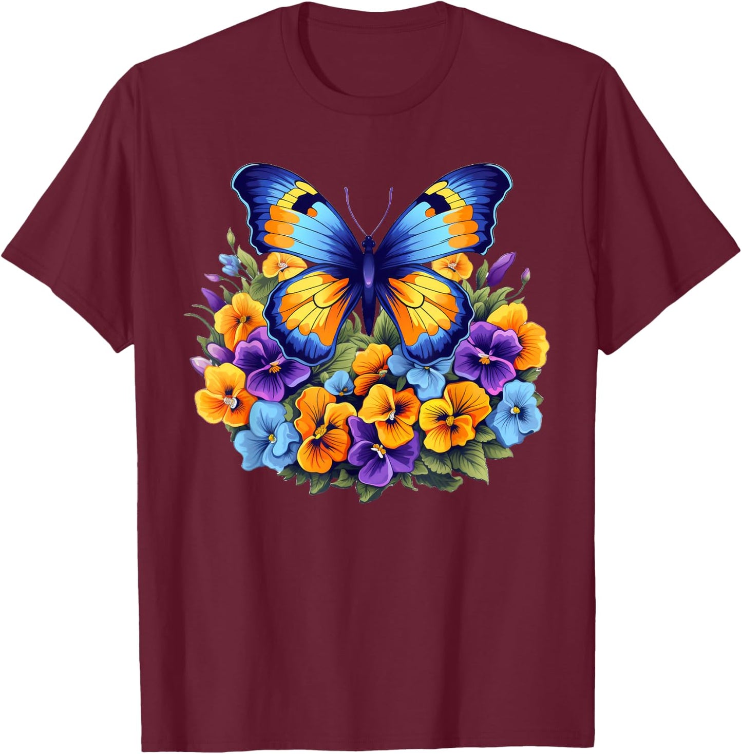 Pansies Butterfly Flower Pansy Gardening Floral T-Shirt - T-Shirt | Maroon