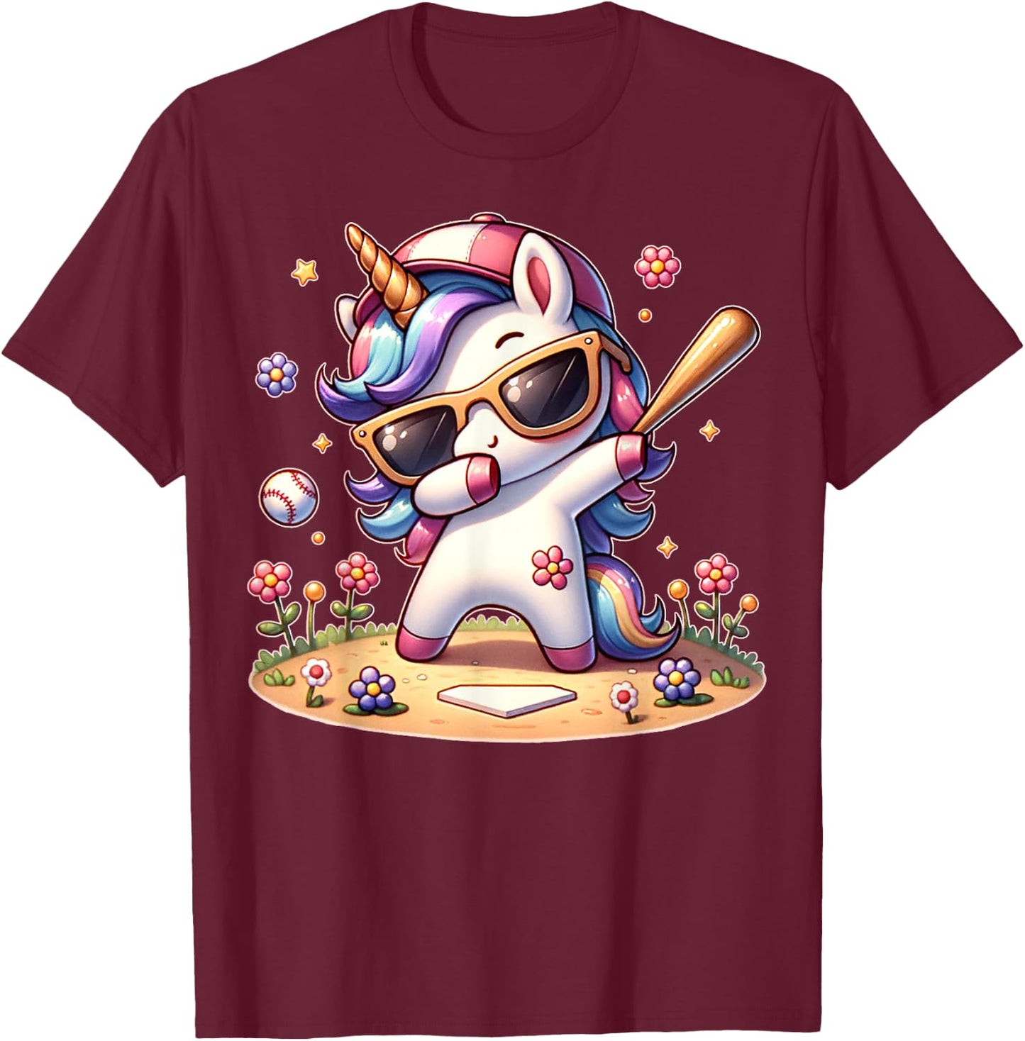 Cute Unicorn Softball Baseball T-ball Shirt for Girl Toddler T-Shirt - T-Shirt | Maroon