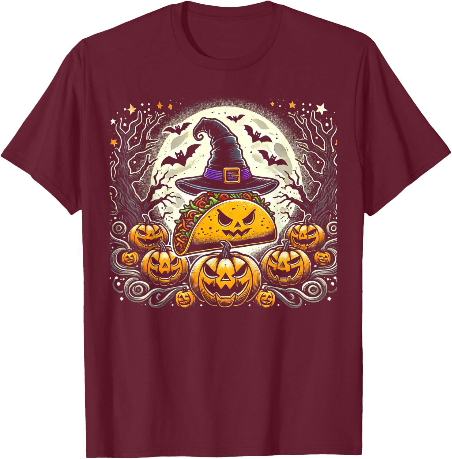 Taco Witch Halloween - Spooky Pumpkin Art T-Shirt - T-Shirt | Maroon