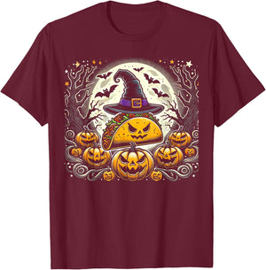Taco Witch Halloween - Spooky Pumpkin Art T-Shirt - T-Shirt | Maroon