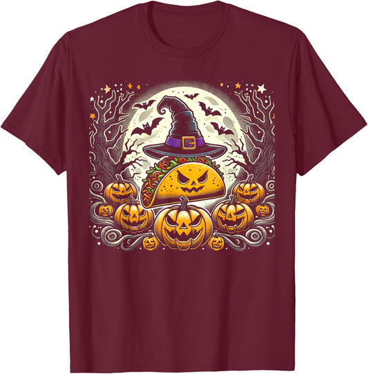 Taco Witch Halloween - Spooky Pumpkin Art T-Shirt - T-Shirt | Maroon