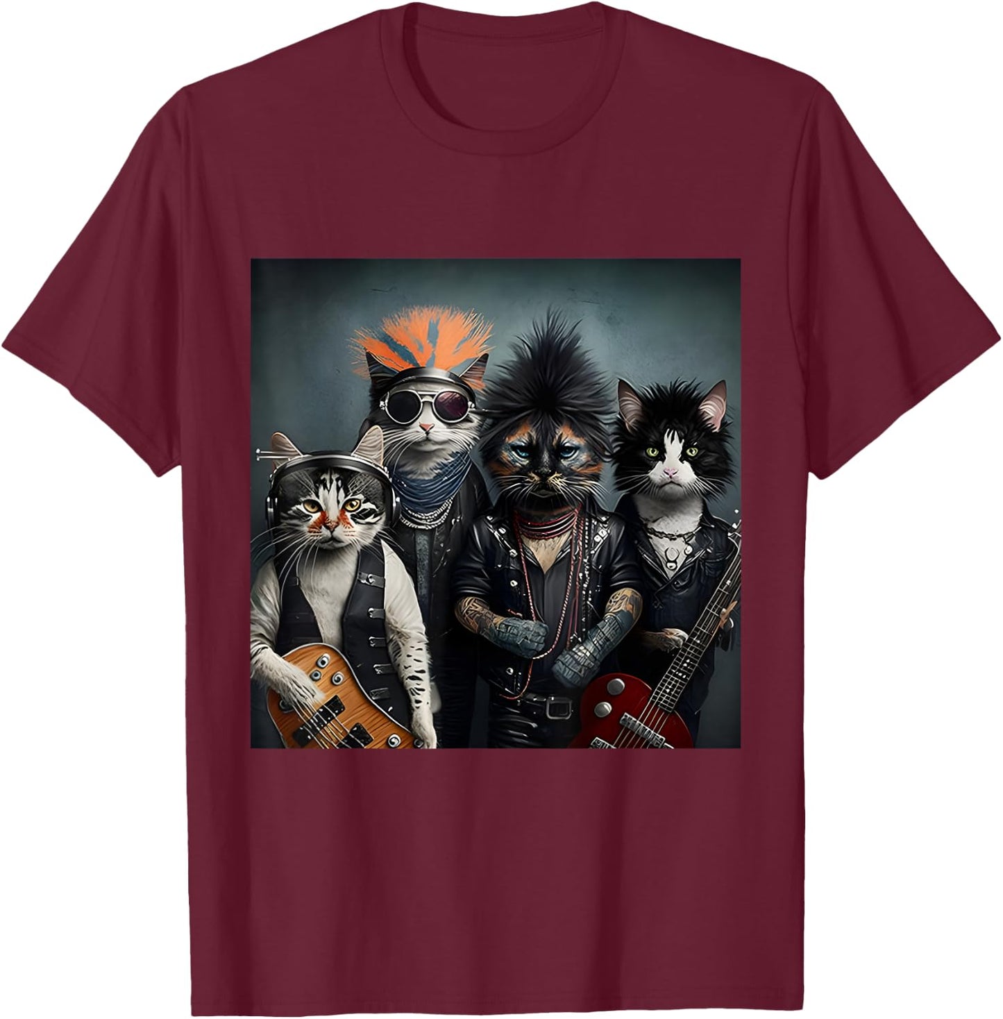 Heavymetal Headbanger Meowtal Cats Band Hard Rocks Kitties T-Shirt - T-Shirt | Maroon