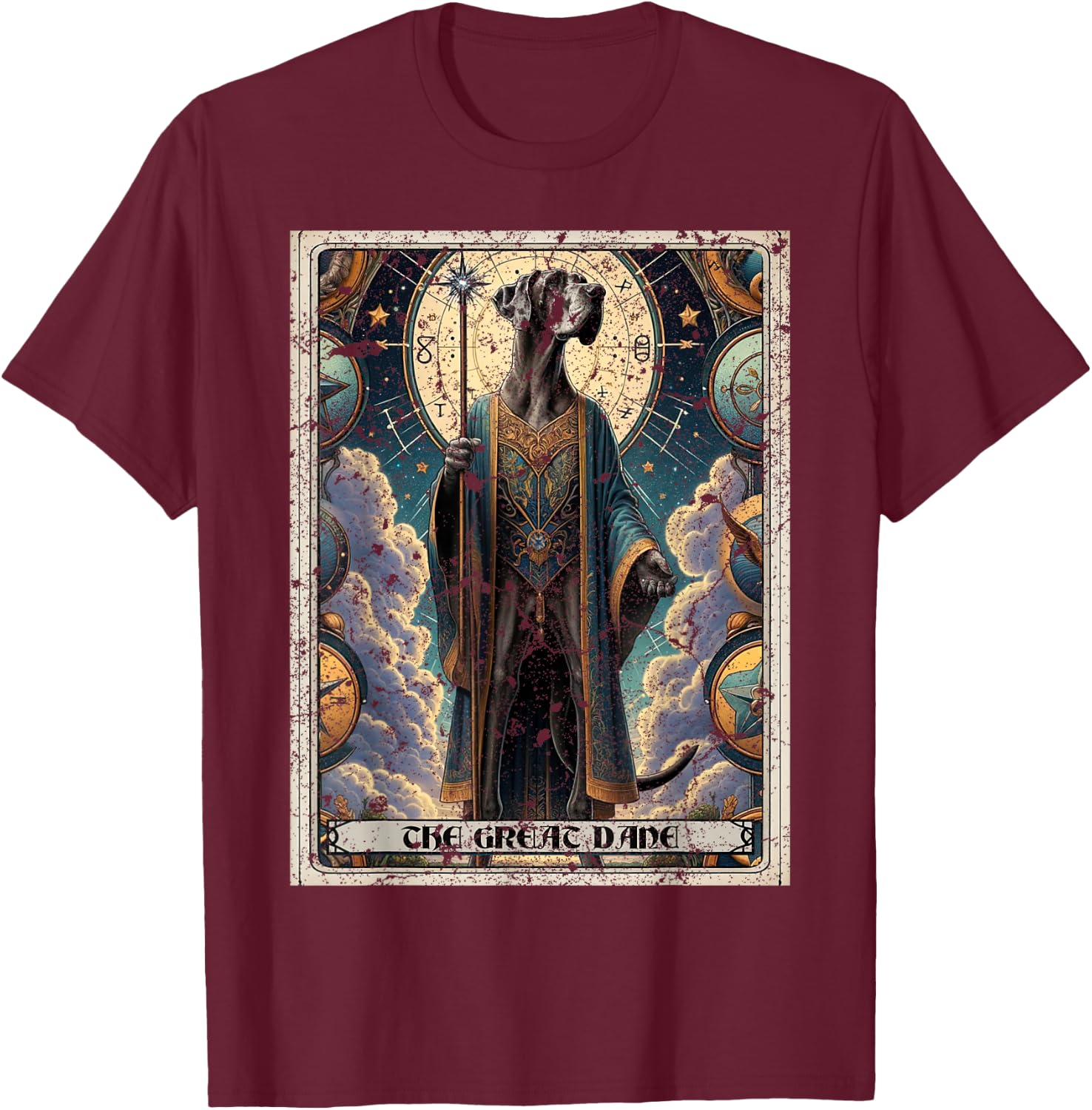 Great Dane Tarot Card Dog T-Shirt - T-Shirt | Maroon