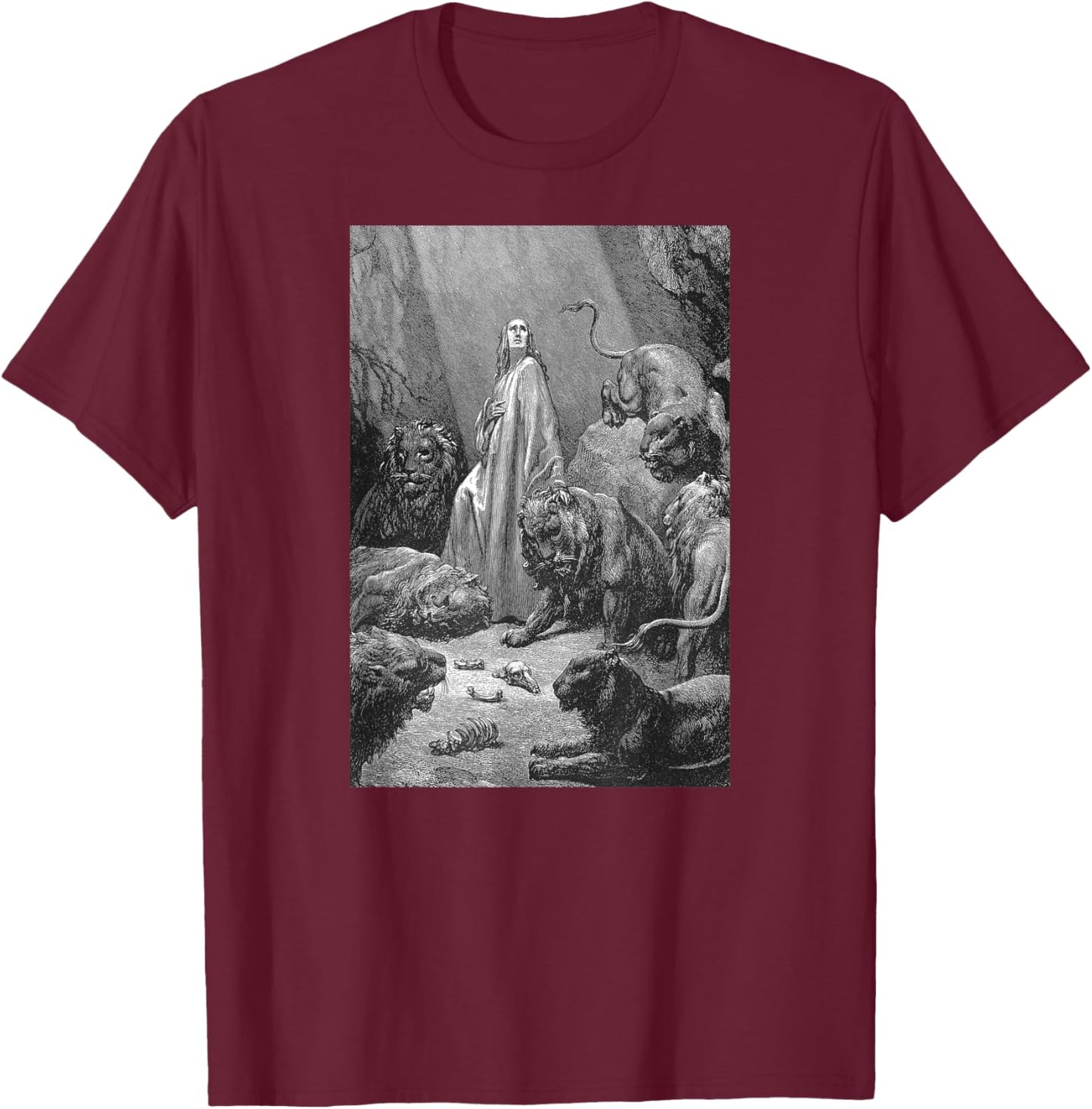 Gustave Dore Daniel in the Lions Den T-Shirt - T-Shirt | Maroon