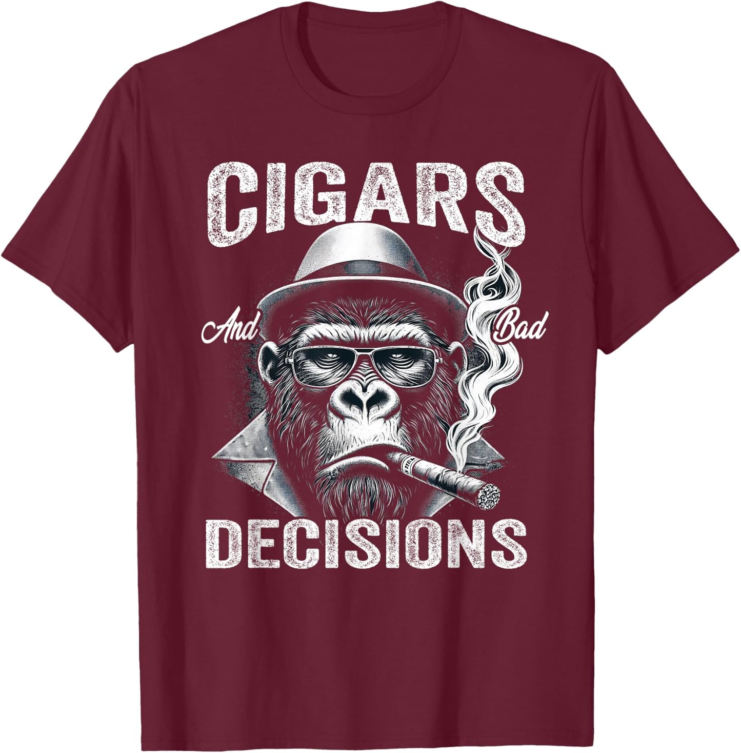 Funny Monkey Cigars And Bad Decisions Women T-Shirt - T-Shirt | Maroon