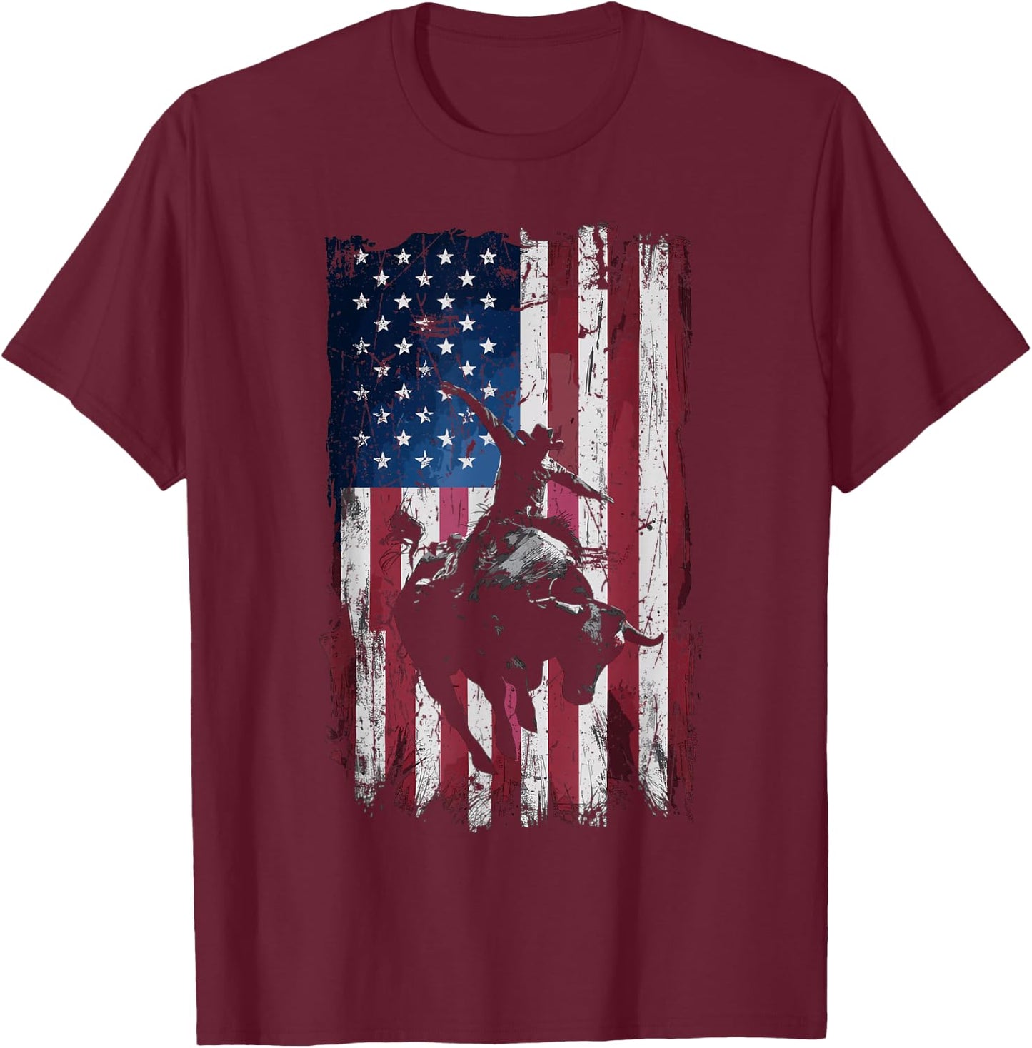 Rodeo Cowboy Western USA Flag Cowboys T-Shirt - T-Shirt | Maroon