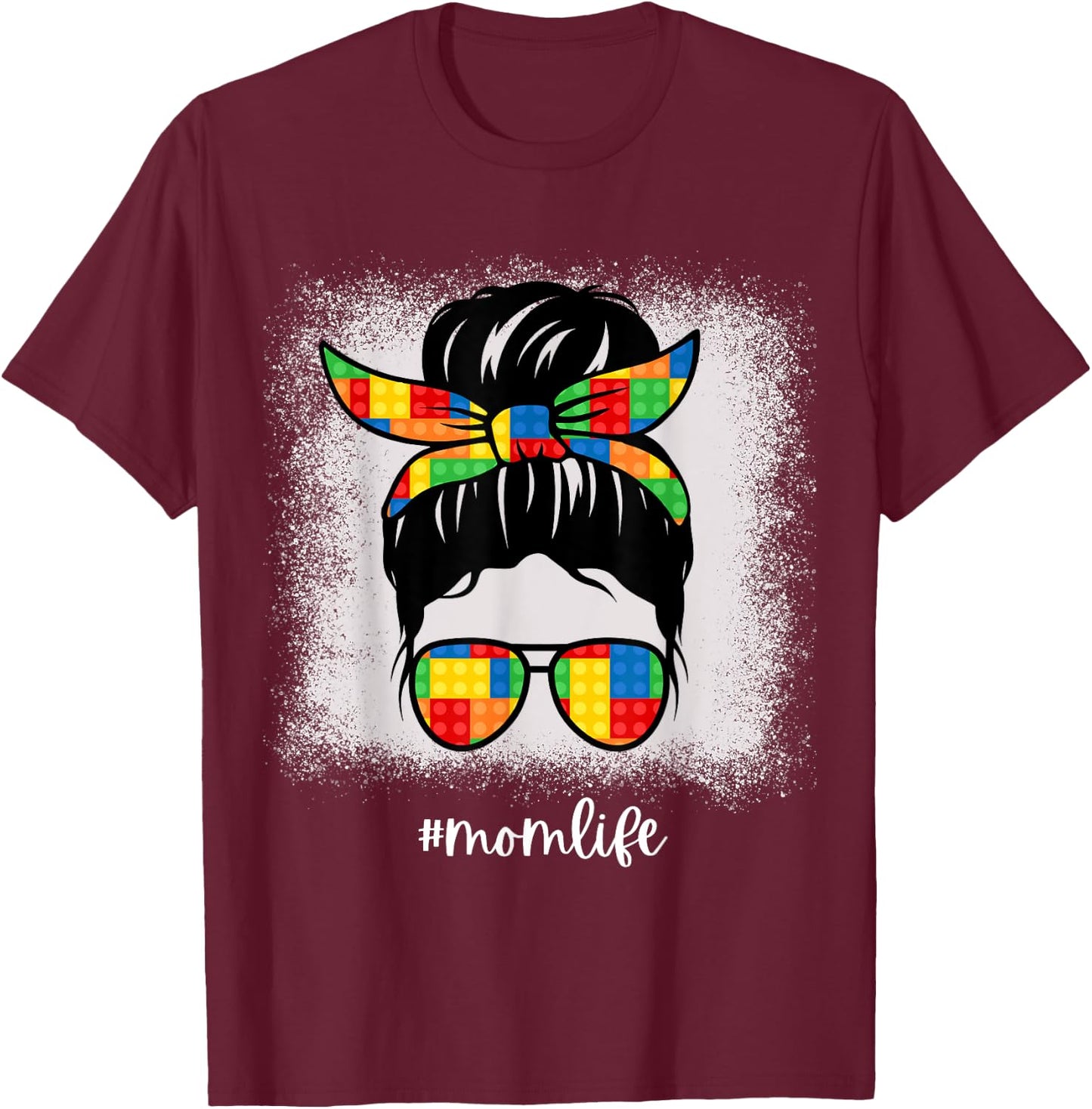 Building Bricks Mom Messy Bun Mom Life Block Builder T-Shirt - T-Shirt | Maroon