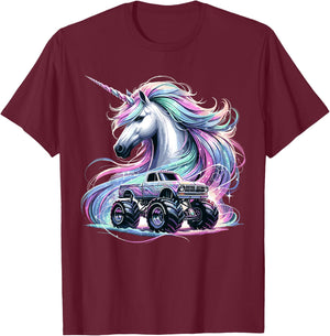 Monster Truck Unicorn Birthday Party Monster Truck T-Shirt - T-Shirt | Maroon