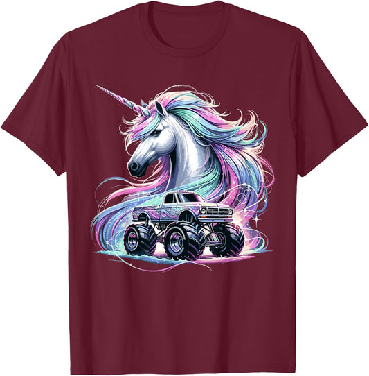 Monster Truck Unicorn Birthday Party Monster Truck T-Shirt - T-Shirt | Maroon