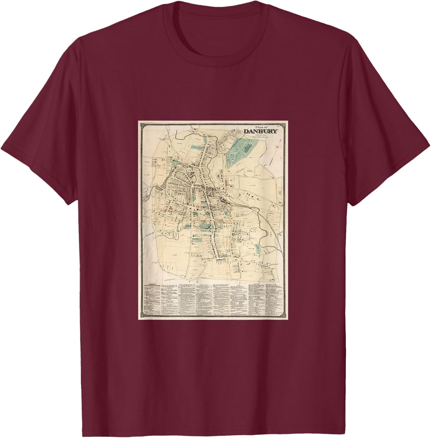Vintage Danbury CT Map (1867) T-Shirt - T-Shirt | Maroon