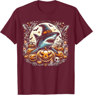Shark Witch Halloween - Spooky Pumpkin Art T-Shirt - T-Shirt | Maroon