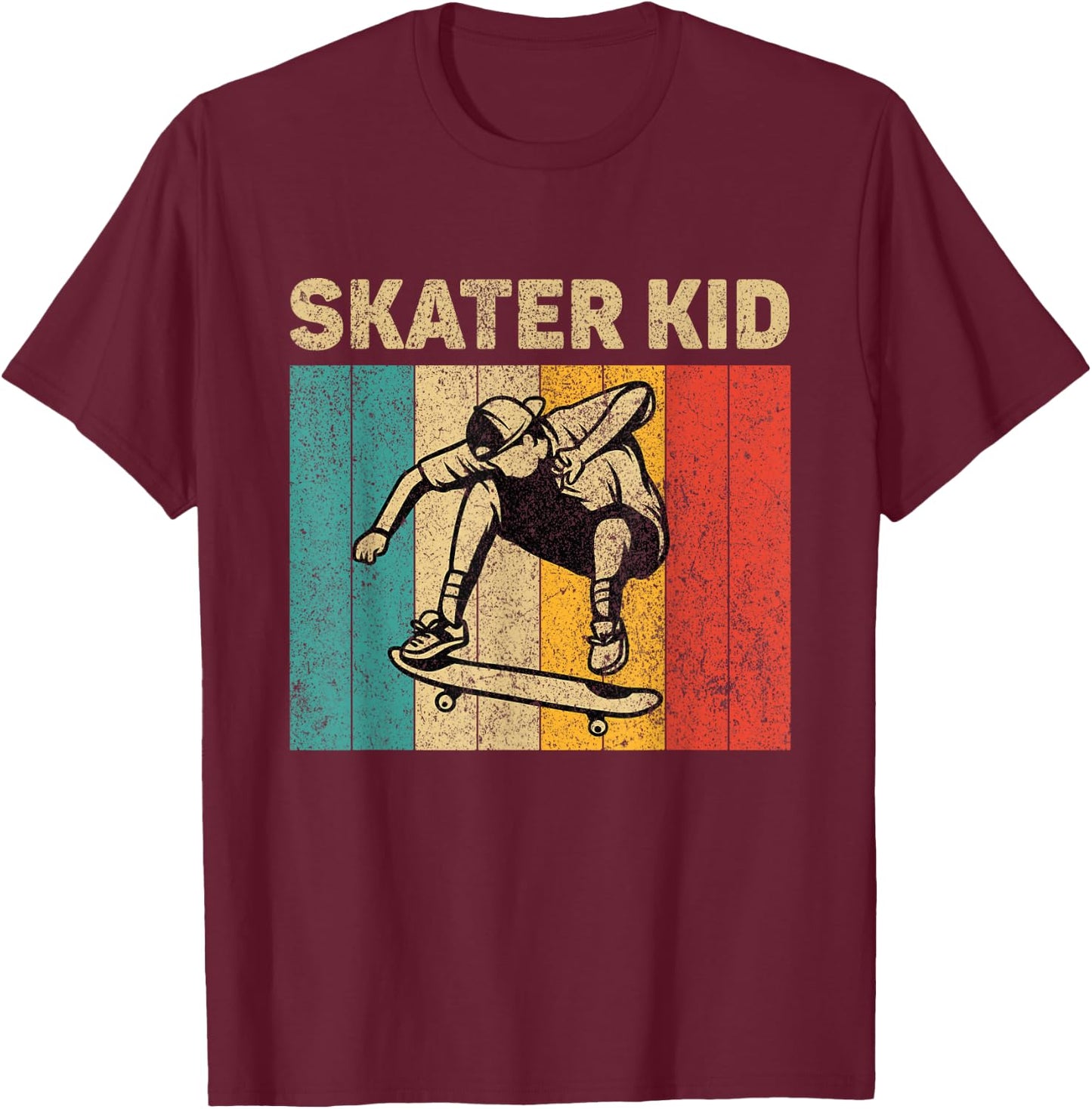 Skater Kid Funny Vintage Skateboarding Girls Boys T-Shirt - T-Shirt | Maroon