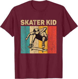 Skater Kid Funny Vintage Skateboarding Girls Boys T-Shirt - T-Shirt | Maroon
