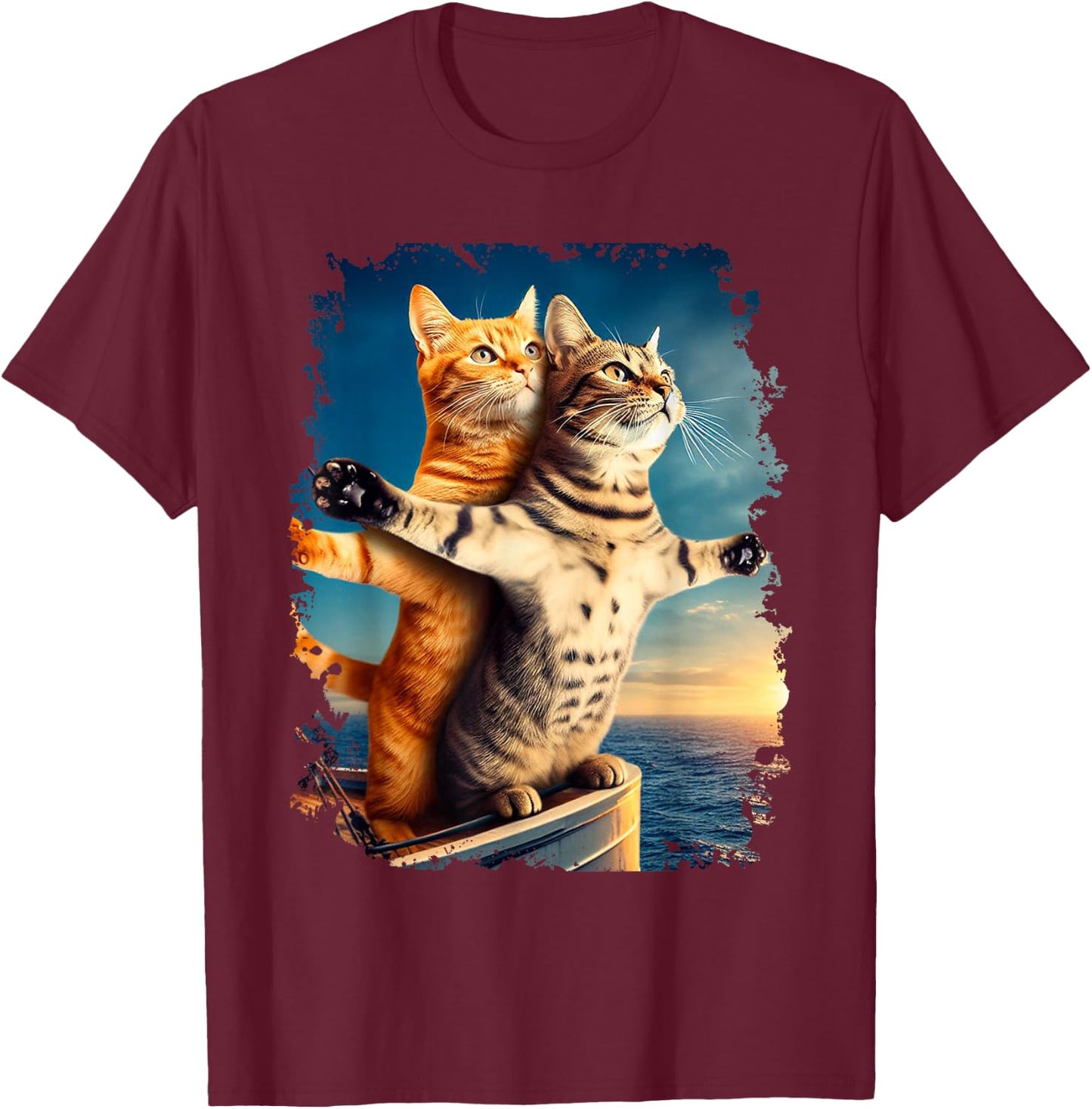 Titanic Meme Shirt for Kids Girls Funny Cat Titanic T-Shirt - T-Shirt | Maroon