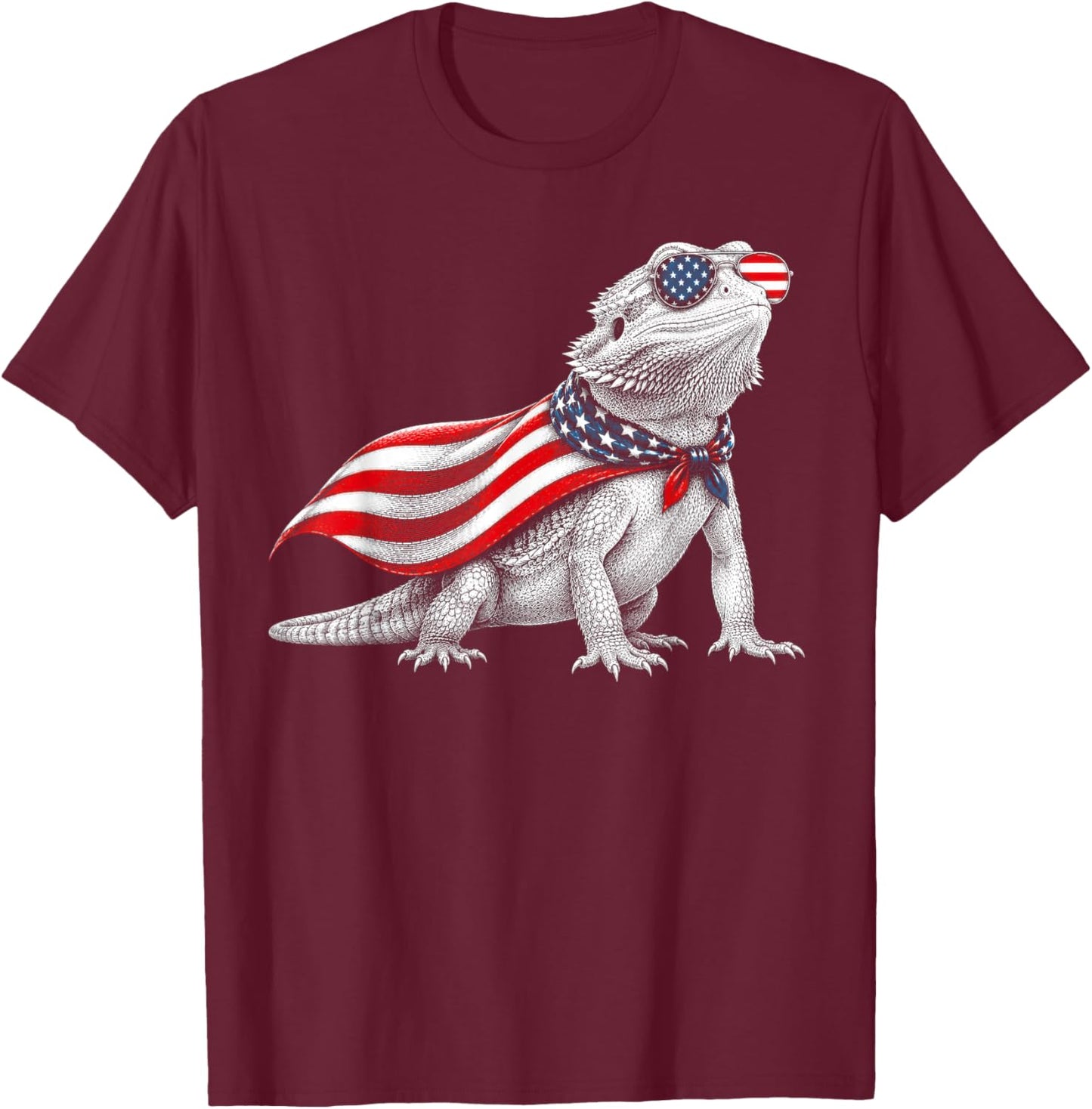 Bearded Dragon 4th of July US American Flag Patriotic T-Shirt - T-Shirt | Maroon