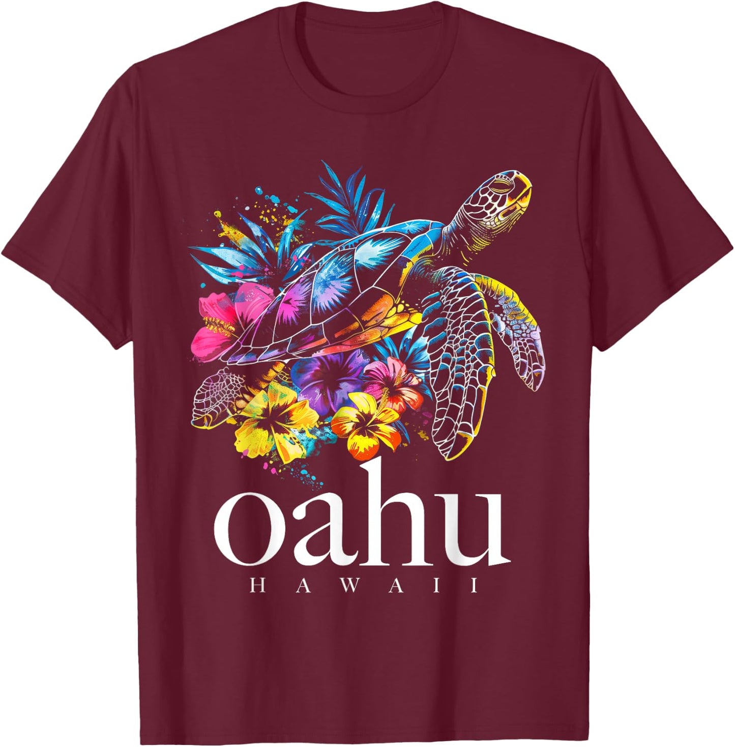 Oahu Hawaii Sea Turtle Hawaiian Surfer Souvenir T-Shirt - T-Shirt | Maroon