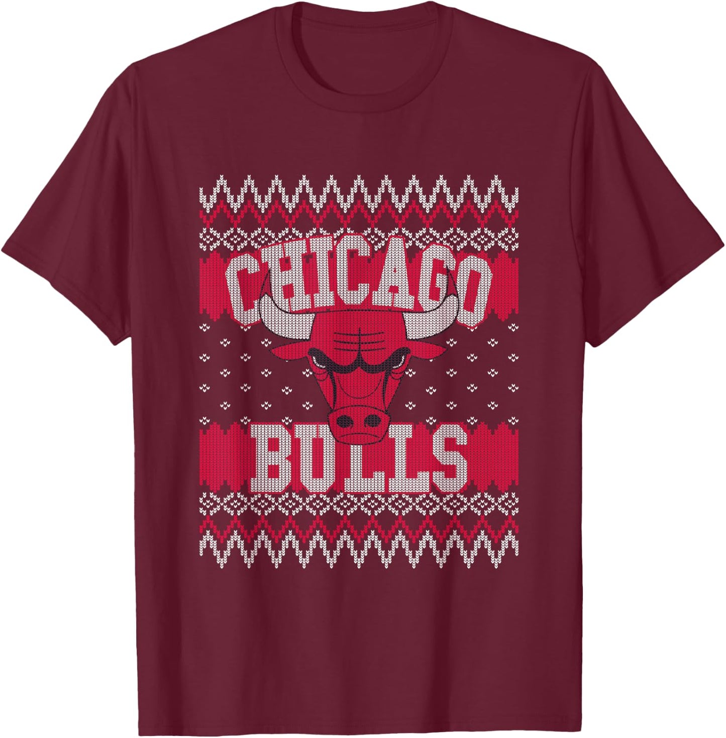 NBA Chicago Bulls Ugly Christmas Sweater Style T-Shirt - T-Shirt | Maroon