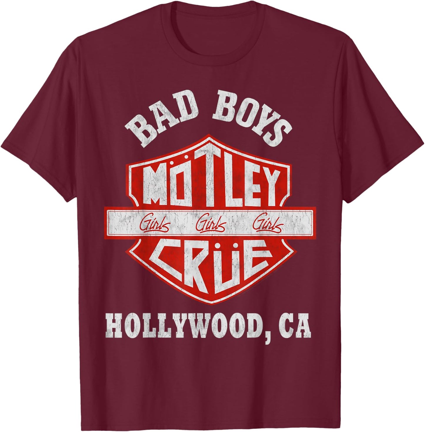 Mötley Crüe – Bad Boys Shield T-Shirt - T-Shirt | Maroon
